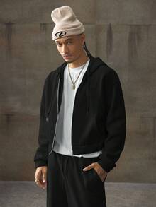 AXEPEAK Bộ áo hoodie trơn màu thường ngày có khóa kéo dành cho nam - màu đen - Xem 5