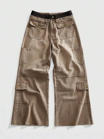 Street Life Herren Loose Fit Patchwork Bundfalten Cargo Jeans