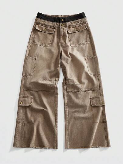 Street Life Jeans cargo ample à taille élastique patchwork pour hommes