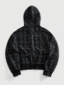 ROMWE MEN Street Life 男士纹理面料宽松连帽长袖外套 - 黑色 - 查看 3