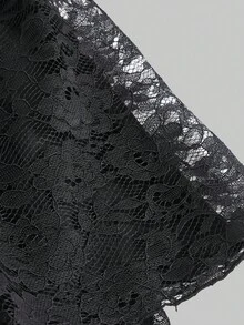 PUNK 女士优雅纯色蕾丝不对称下摆松紧腰半身裙 - 黑色 - 查看 4