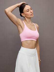 Activina 交叉 挖空 羅紋針織純色運動內衣 - 粉色 - 查看 6