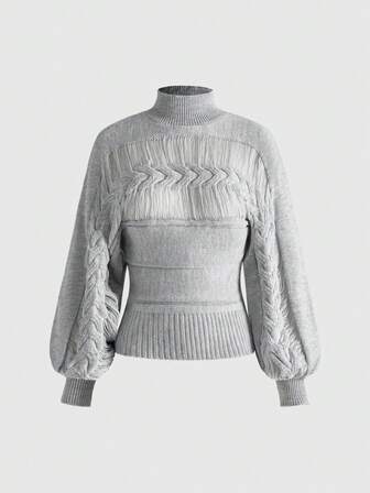 Suéter de cuello alto y cintura ceñida de punto de cable, estilo Y2K, para otoño/invierno