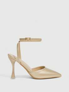 CUCCOO SZL Pointed Toe Backless Strap Elegant Chic Versatile Stiletto High Heels, Gold - Gold - View 3