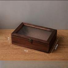 1件装复古木质柜，带玻璃门和抽屉，可用于存放化妆品和杂物，情人节礼物