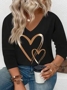 EMERY ROSE Áo thun dài tay cổ chữ V in hình trái tim ombre bán chạy nhất dành cho nữ cỡ lớn - màu đen - Xem 6