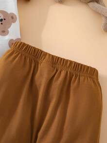 SHEIN Playful Pals Bộ 2 món cho bé sơ sinh trai/gái, kiểu dáng thường ngày, in hình gấu dễ thương, áo liền quần tay ngắn và quần short, thích hợp cho các hoạt động ngoài trời, mùa xuân/hè. - Nhiều màu - Xem 3