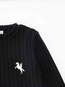 2pcs Classic Black & White Graphic Print Elegant Basic Long Sleeve T-Shirt, Suitable For Layering Or Standalone Wear, Teenage Girls