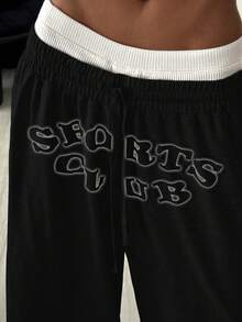 StreetHx 女士休闲宽松英伦印花阔腿运动裤 - 黑色 - 查看 6