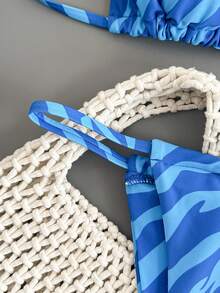 SHEIN Swim Summer Beach Zebra Stripe Triangle Bikini Set - Royal Blue - View 4