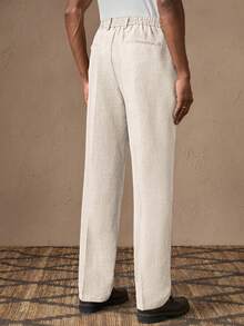 AKNOTIC 男士棕色“Old Money”梭织休闲直筒裤，松紧腰带，适合日常、通勤、春夏、度假、派对、婚礼、情侣、男友礼物、沙滩装 - 杏色 - 查看 5