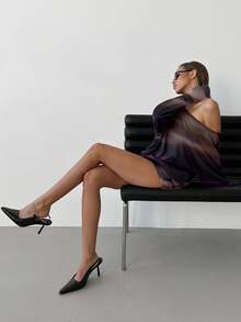 Aloruh Batik-Muster sexy asymmetrische Schulter Langarm Bodycon Mini Kleid für Musikfestivals, Herbst/Winter Batik Mini Kleid