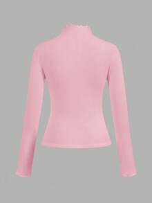 SHEIN EZwear Bộ 2 áo thun tay dài bó sát màu hồng và trắng, thời trang thu đông - Nhiều màu - Xem 7