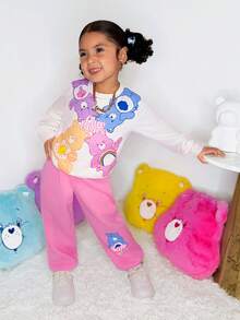 SHEIN X Care Bears 2件套少女熊印花宽松圆领运动衫和休闲运动裤 - 粉色 - 查看 3