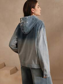 Anewsta 女式休闲套头衫，复古银箔印花，百搭 - 藍色 - 查看 7