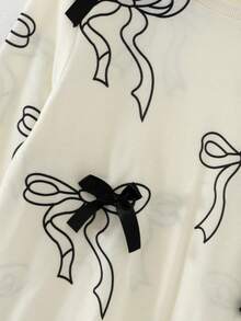 SHEIN Mädchen Pullover mit Schleifen-Muster am Rundhalsausschnitt & einfarbige Hose