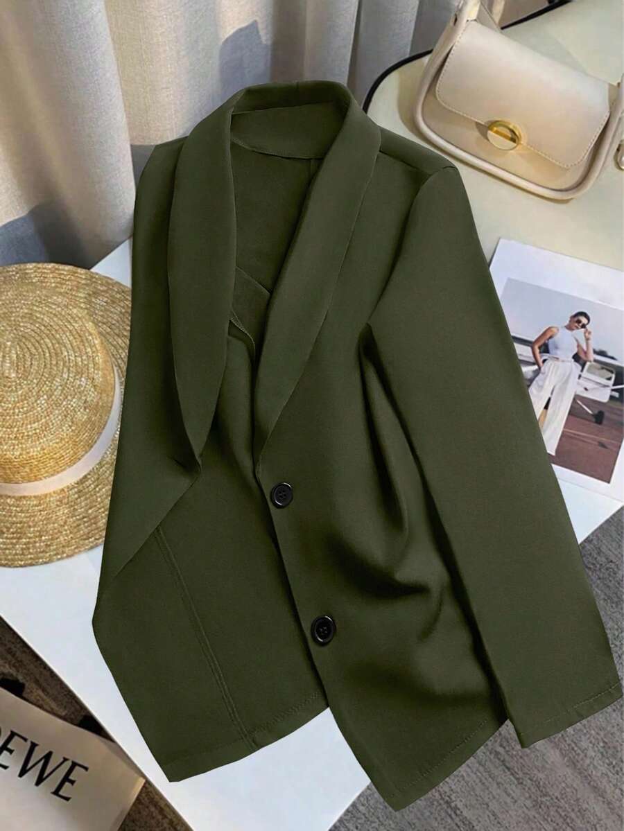 Franclia 女式黑色长袖修身性感西装外套，冬季 - 軍綠色 - 查看 1