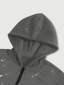 ROMWE MEN Street Life 男士连帽长袖拉链时尚休闲百搭闪亮运动衫 - 深灰色 - 查看 3