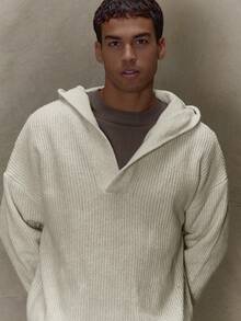 Musero Men Long Sleeve Oversized Heavy Premium Knit Hooded Jumper Sweater SPRING SUMMER Essentials - Apricot - View 2