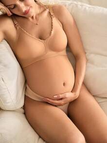 1pc Coffee Brown Comfortable Minimalist Seamless Wireless Maternity Bra - Coffee Brown - View 7