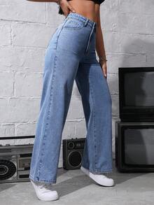 SHEIN ICON Quần jean ống đứng không co giãn màu nâu dành cho nữ cỡ lớn, thường ngày - Rửa nhẹ - Xem 5