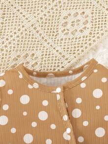 SHEIN Playful Pals Heart Print Newborn Baby Jumpsuit, Rainbow Khaki Jumpsuit