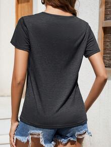 EMERY ROSE Women's Elephant Print V-Neck Short Sleeve T-Shirt - Dark Grey - View 2