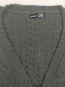 SHEIN Unity Áo khoác cardigan dệt kim dài tay buộc phía trước màu trơn cho nữ, mùa thu/đông - Màu xám đen - Xem 5