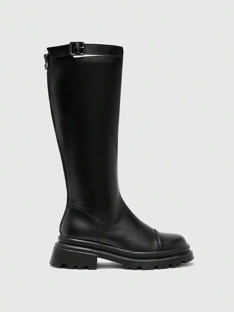 CUCCOO BIZCHIC Botas Cano Alto para Mulheres | Eixo Elástico para Ajuste Confortável | Zíper Traseiro Fácil de Vestir/Tirar | Acabamento Brilhante e Aparência Premium | Salto Grosso Estável e Antiderrapante | 2 Pares, Couro Sintético de Luxo