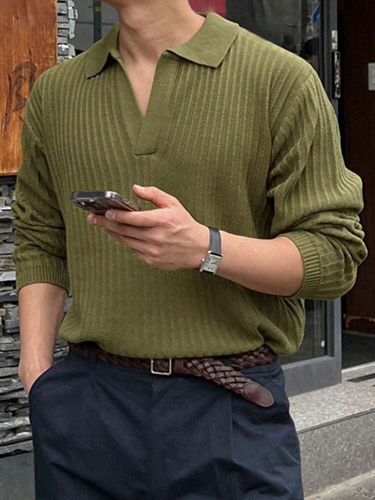 Men's Green Polo Neck Long Sleeve Sweater, Autumn/Winter Business Attire