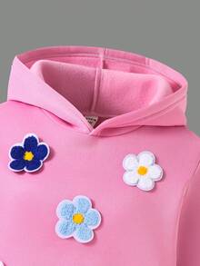 Conjunto informal de 2 piezas de niña preadolescente con sudadera con capucha de manga larga con decoración floral y pantalones acampanados, para otoño/invierno - Rosa - Ver 5