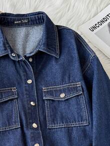 Comfortcana Women's Casual Long Sleeve Single-Breasted Pocket Denim Dress, Autumn Women's Denim Button Up Longsleeve Mini Dress, Casual, Vintage, Fall Women Clothes, Western Wear Women Winter Dresses For Women  One-Piece Dress Ladies Autumn Winter Christmas Party Dress New Year Dress Elegant Dresses For Women - Dark Wash - View 4