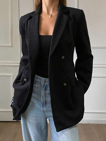 DAZY 女士优雅正式双排扣长袖大衣，秋冬商务装