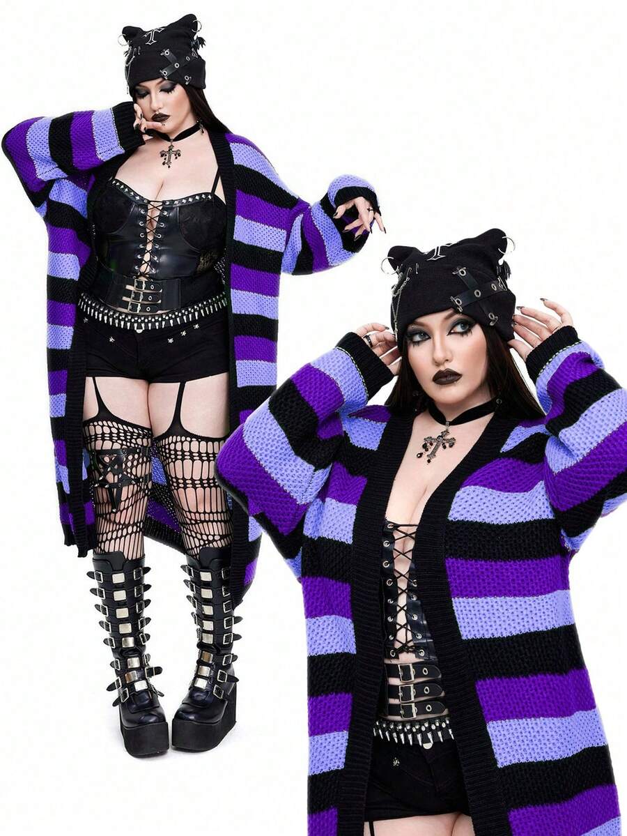 Whyspr 全新百搭休闲宽松长袖长开衫毛衣，多色 - 彩色 - 查看 1