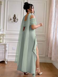 Roveilla Plus Size Women's Elegant Flowy Off-Shoulder Split Bodycon Romantic Party Dress, Backless