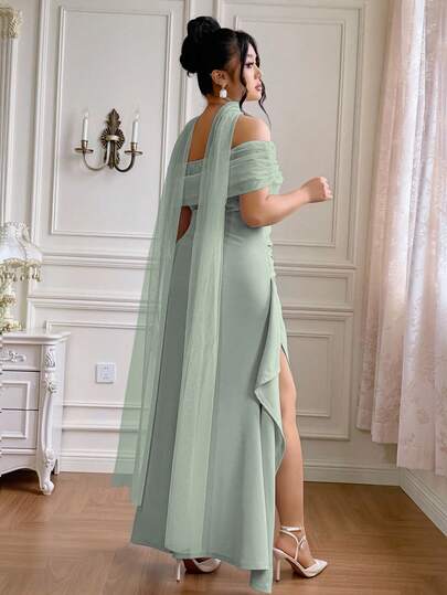 Roveilla Vestido elegante y fluido con un solo hombro, abertura y espalda descubierta, de corte ajustado, ideal para fiestas y uso diario, disponible en tallas grandes para mujeres