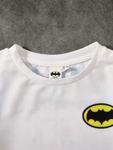 BATMAN X SHEIN Young Boy Cartoon & Letter Graphic Crew Neck Loose Knit Long Sleeve T-Shirt
