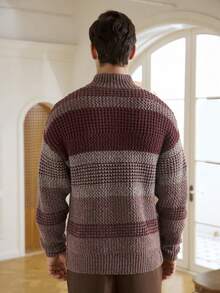 Manfinity Homme Áo len nam dáng suông cổ điển phối màu, khóa kéo nửa thân, vai rớt, chất liệu dệt kim jersey móc, thích hợp cho mùa thu/đông, tay dài. - Nhiều màu - Xem 2