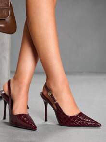 CUCCOO SZL Mules de tacón alto de moda con diseño de hebilla y punta afilada para mujer - Burdeos - Ver 6