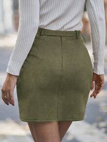 SHEIN LUNE Saia feminina elegante para trabalho com bainha assimétrica, outono - Verde de Exercício - Ver 2