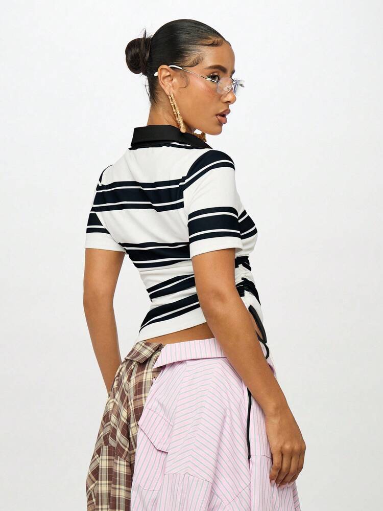 SUMWON WOMEN Striped Polo Shirt With Badge Detail