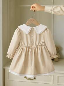 Souflis Souflis 2025秋冬新款优雅卡其色长袖翻领连衣裙，适合外出、上学、聚会、派对等场合 - 卡其色 - 查看 2