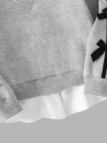 女童休闲浅灰色长袖上衣和黑色裤子运动服套装 - 淺灰色 - 查看 7