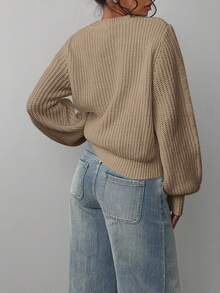 SHEIN BASICS Women's Casual Solid Color Round Neck Drop Shoulder Sweater, Autumn/Winter,Fall,Fall Clothes For Women - Apricot - View 2