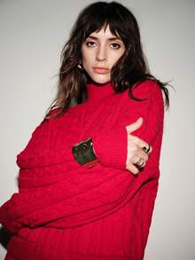 SHEIN Luminelle Autumn New Vintage Cable Knit Sweater Set With Shorts, 2 Pieces Set, Christmas Red Sweater Knitwear Red Set Red Clothes - Red - View 8