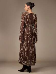Modelyn Fashionable New Leopard Print Patchwork Romantic Women Dress - Coffee Brown - View 2