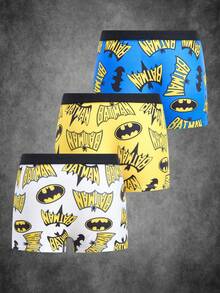 BATMAN X SHEIN 3pcs Young Boy Comfortable Soft Letter & Bat Print Boxer Briefs, Graphic Boxers Cartoon Boxers Boys Boxers Kids - Multicolor - View 2