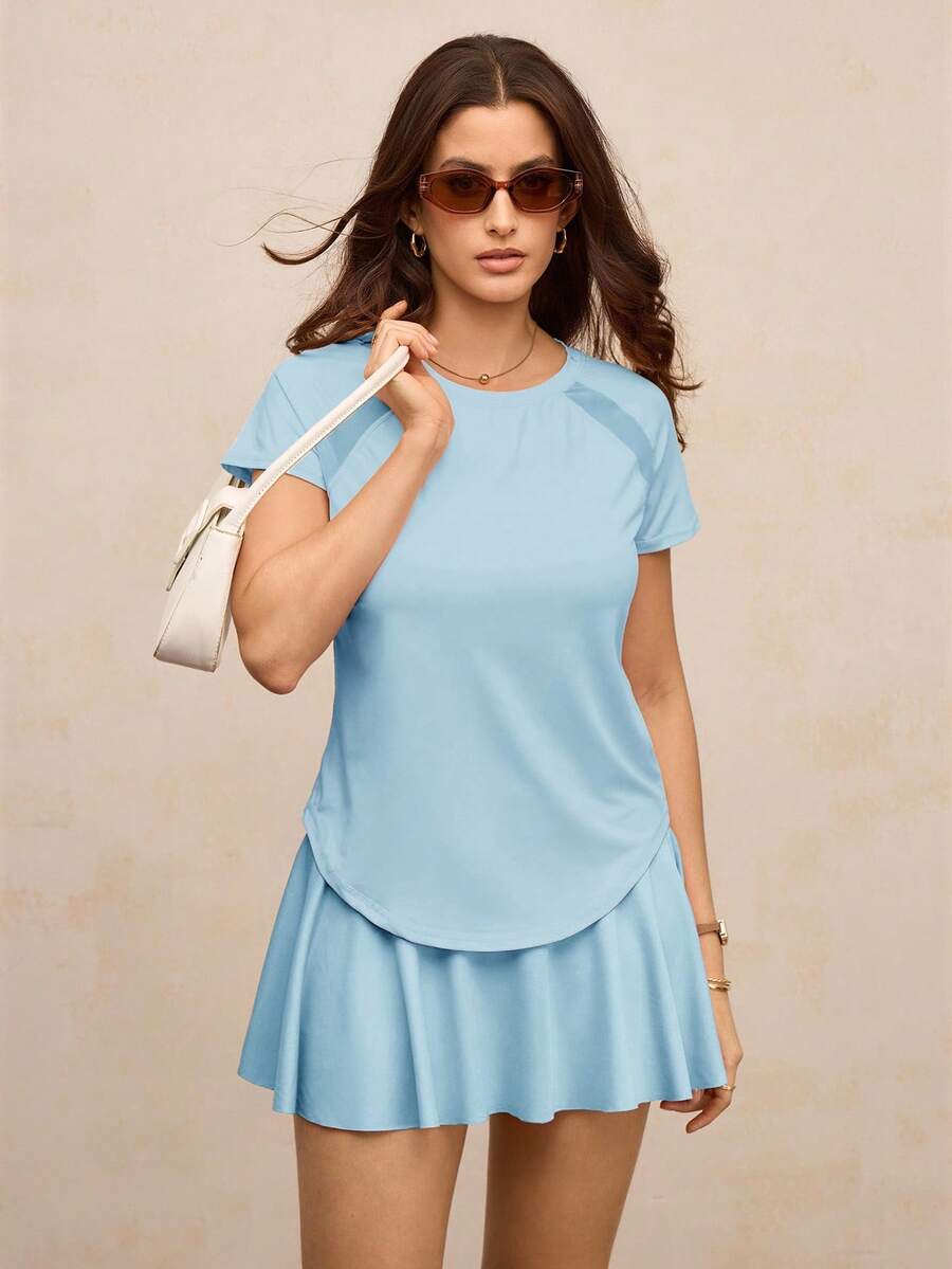 Activina Women Raglan Sleeve Round Neck Casual Fitness Sports T-Shirt Gym Shirts - Baby Blue - View 1