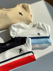 SHEIN 3pcs/Set Baju Sweatshirt Lengan Panjang Kasual Bergaris Serbaguna untuk Bayi Laki-laki, Cocok untuk Semua Ukuran, Paket Multi - MultiWarna - View 5