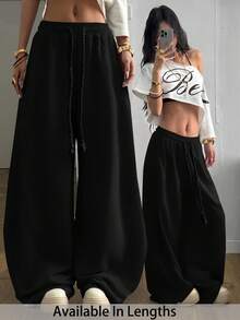 SHEIN Tall CURVE PLus Size Women's Streetwear Going Out Break Outfits Plus Size Elastic Waistband Comfortable Grey Barrel Leg Pants Women